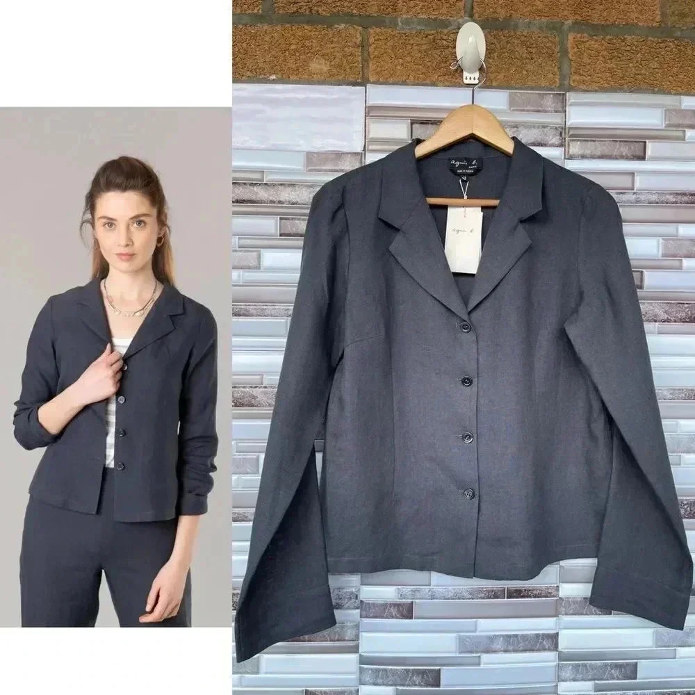 Agnes B dark grey linen New Cubana shirt 42/10